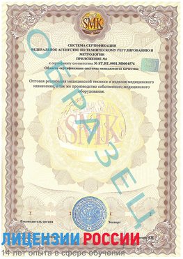 Образец сертификата соответствия (приложение) Междуреченск Сертификат ISO 13485